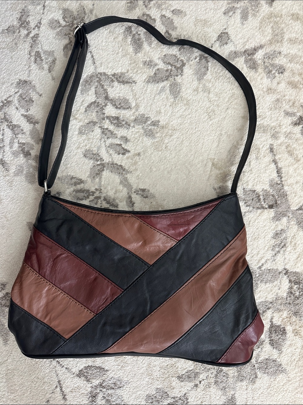 Vintage Wilson Leather Patchwork Shoulder Bag - Black, Brown & Burgundy